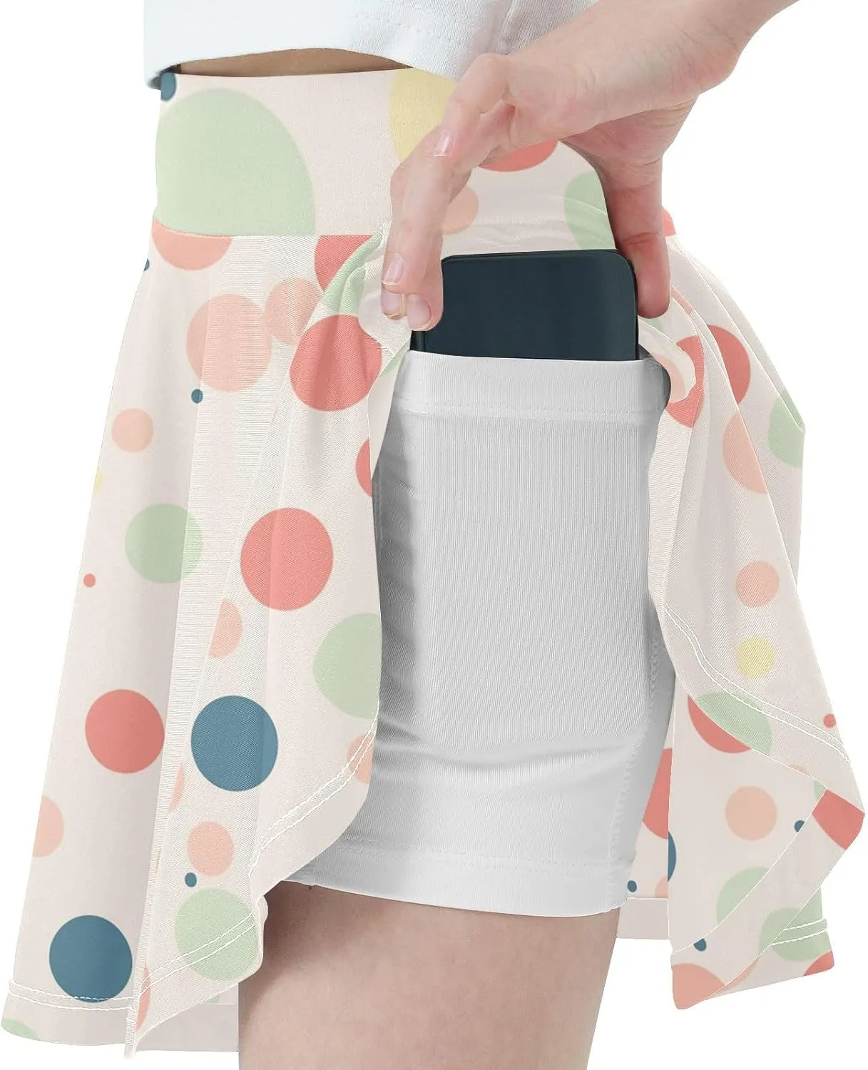 visesunny Girl's Golf Skirt Athletic Color Circle Polka Dot Pattern Tennis Skort Sport Activewear with Double Layer Pockets
