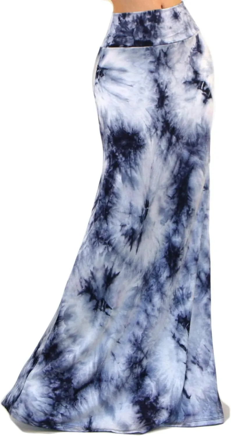 Vivicastle Women's USA Colorful Printed Fold Over Waist Long Maxi Skirt
