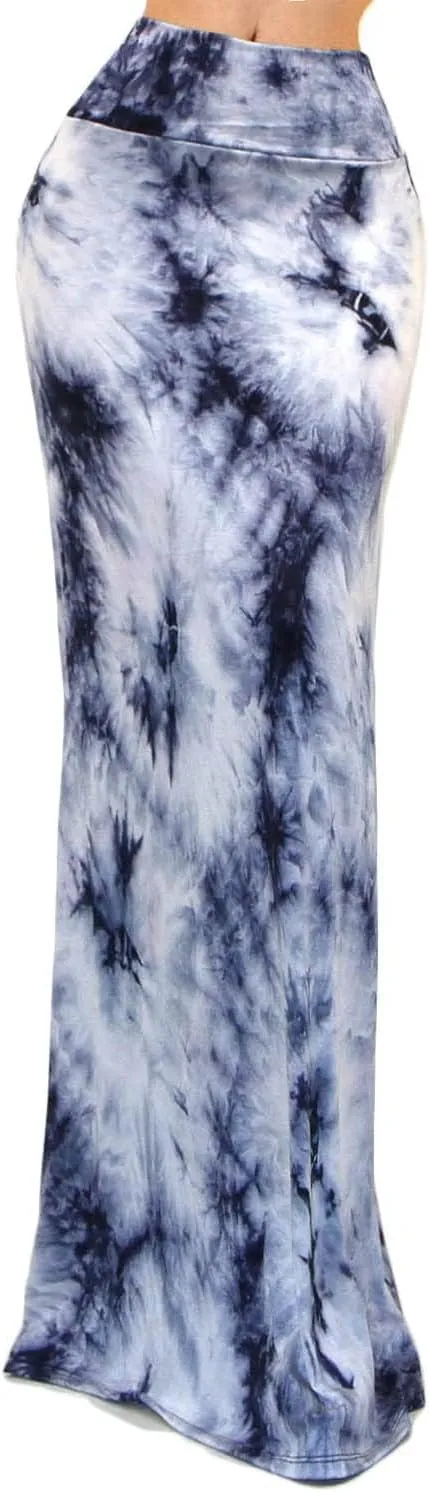 Vivicastle Women's USA Colorful Printed Fold Over Waist Long Maxi Skirt