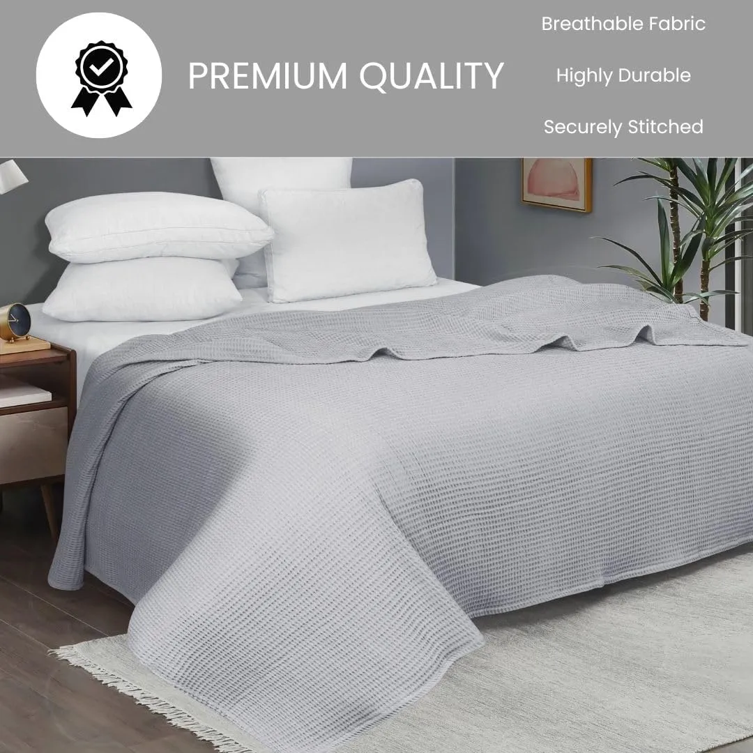 Waffle Blanket Prewashed 100% Combed Cotton - Soft Breathable Lightweight All-Season Blanket, Perfect for Bed, Couch, or Layering - Cozy 60x90 Inch Twin Size Throw Blanket Light Grey