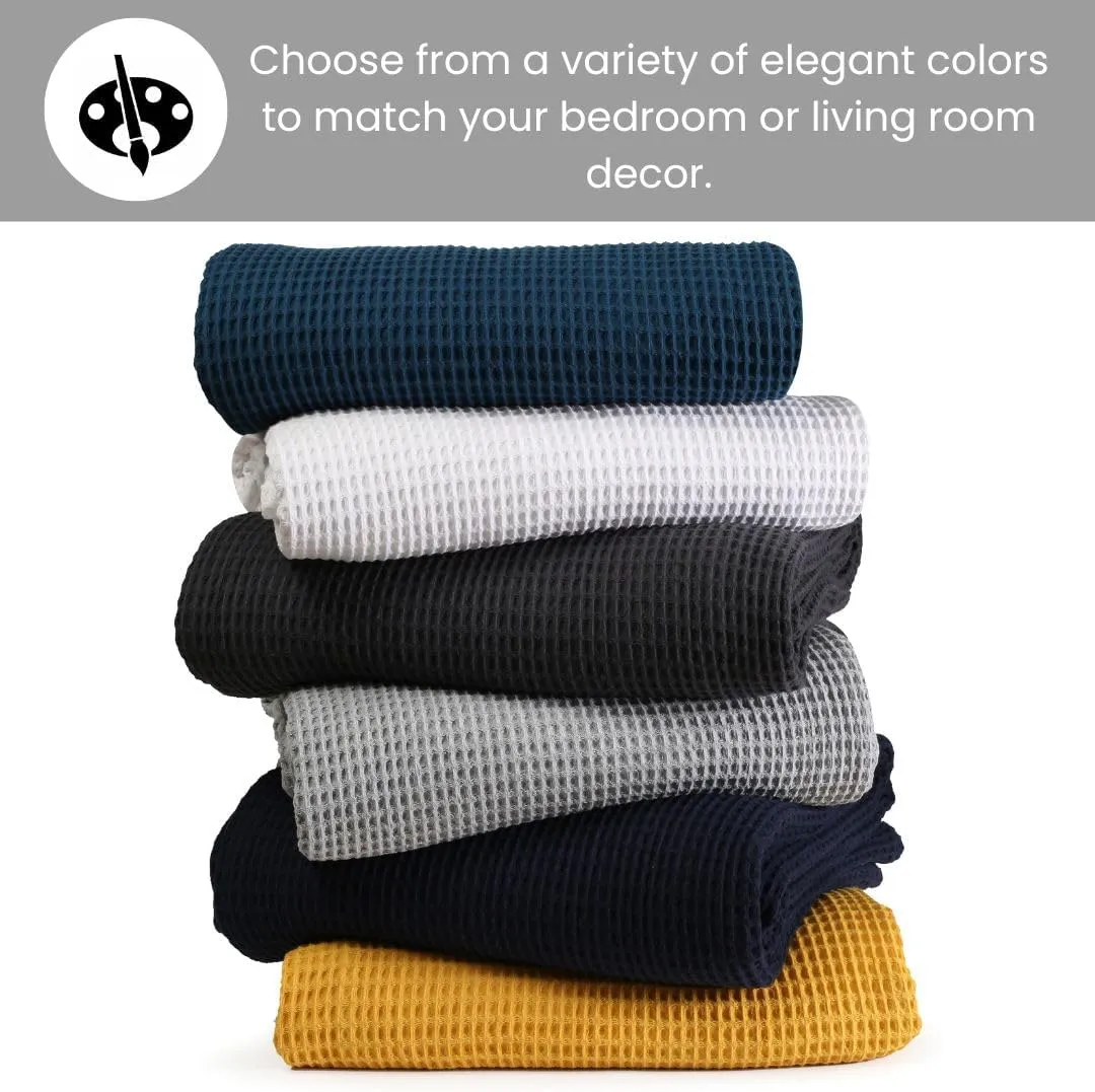 Waffle Blanket Prewashed 100% Combed Cotton - Soft Breathable Lightweight All-Season Blanket, Perfect for Bed, Couch, or Layering - Cozy 60x90 Inch Twin Size Throw Blanket Light Grey