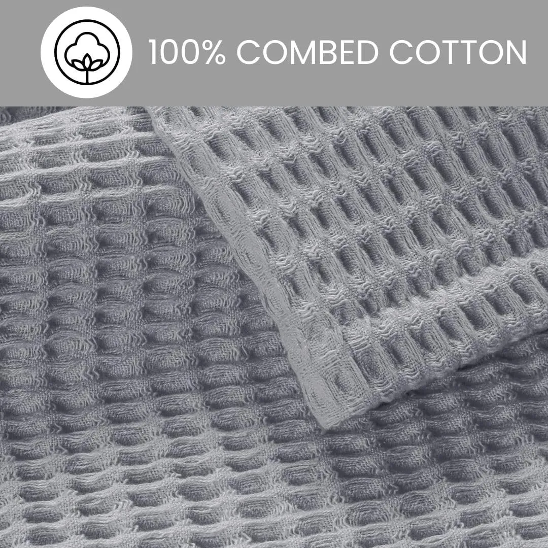 Waffle Blanket Prewashed 100% Combed Cotton - Soft Breathable Lightweight All-Season Blanket, Perfect for Bed, Couch, or Layering - Cozy 60x90 Inch Twin Size Throw Blanket Light Grey