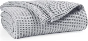 Waffle Blanket Prewashed 100% Combed Cotton - Soft Breathable Lightweight All-Season Blanket, Perfect for Bed, Couch, or Layering - Cozy 60x90 Inch Twin Size Throw Blanket Light Grey