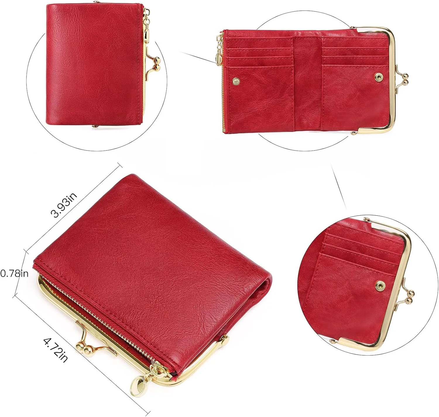 Wallet Women Small RFID Blocking Bifold Leather Wallets for Women Vintage Coin Purse With Zipper and Kiss Lock