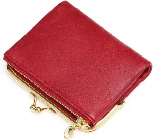 Wallet Women Small RFID Blocking Bifold Leather Wallets for Women Vintage Coin Purse With Zipper and Kiss Lock