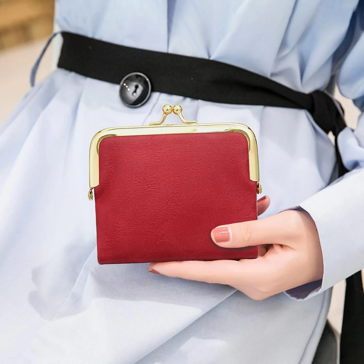 Wallet Women Small RFID Blocking Bifold Leather Wallets for Women Vintage Coin Purse With Zipper and Kiss Lock