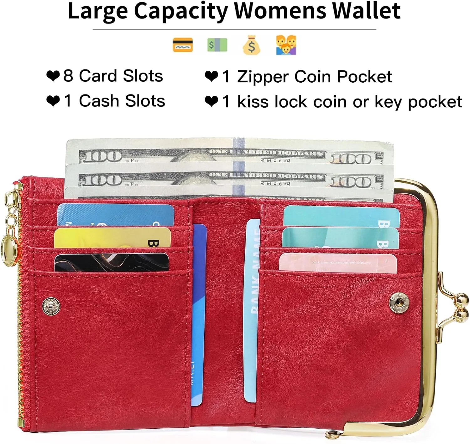 Wallet Women Small RFID Blocking Bifold Leather Wallets for Women Vintage Coin Purse With Zipper and Kiss Lock