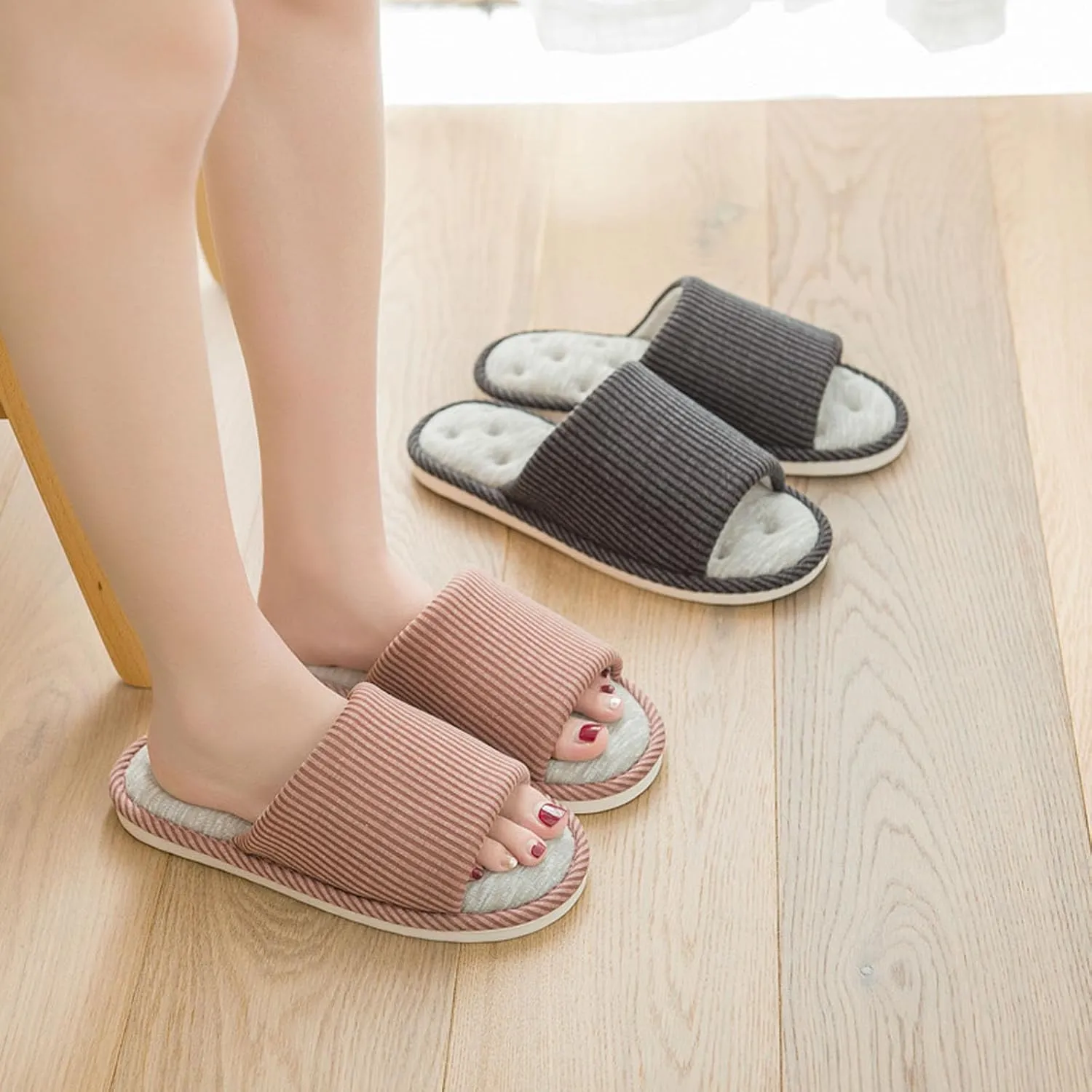 Washable Open Toe Slippers for Women Men Indoor Shoes Memory Cushion Pad Houes Slippers for Indoor and Outdoor