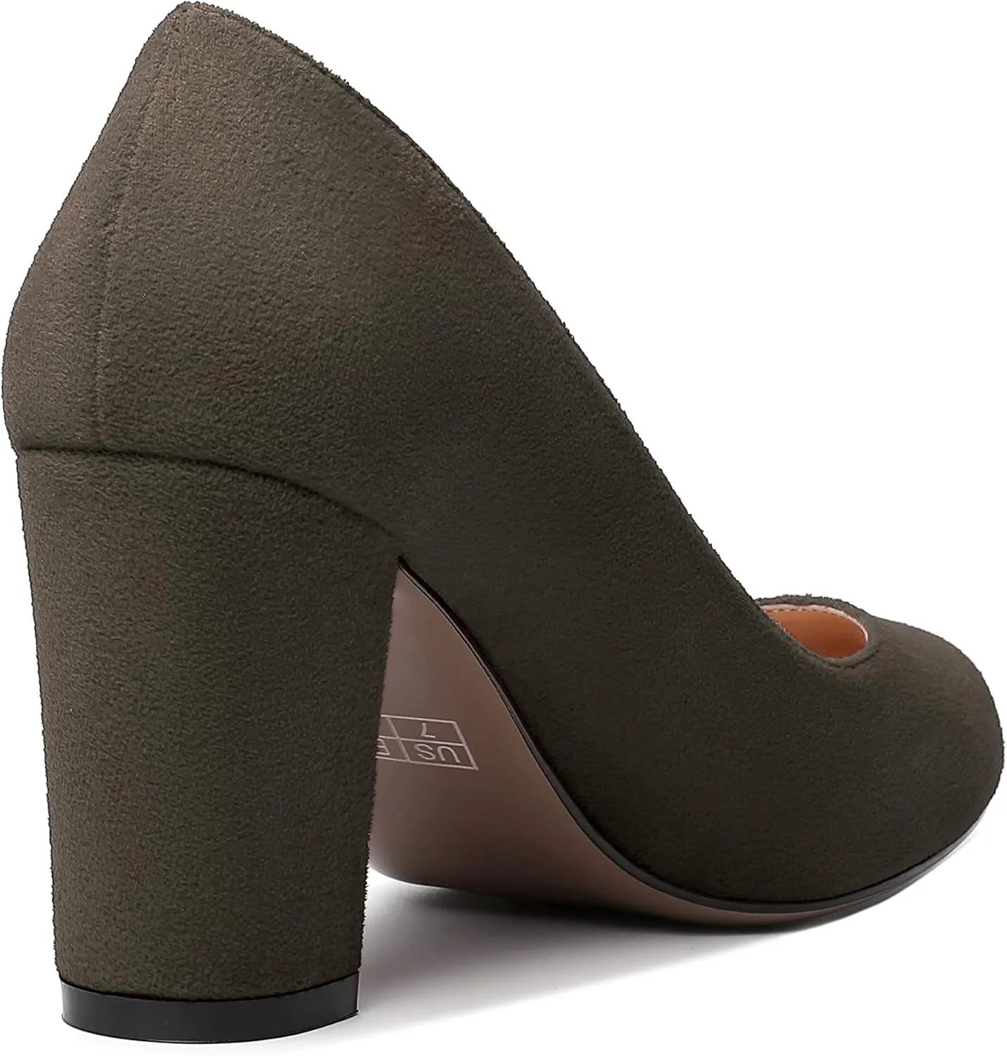WAYDERNS Womens Suede Round Toe Office Solid Slip On Fashion Block High Heel Pumps Shoes 3.3 Inch