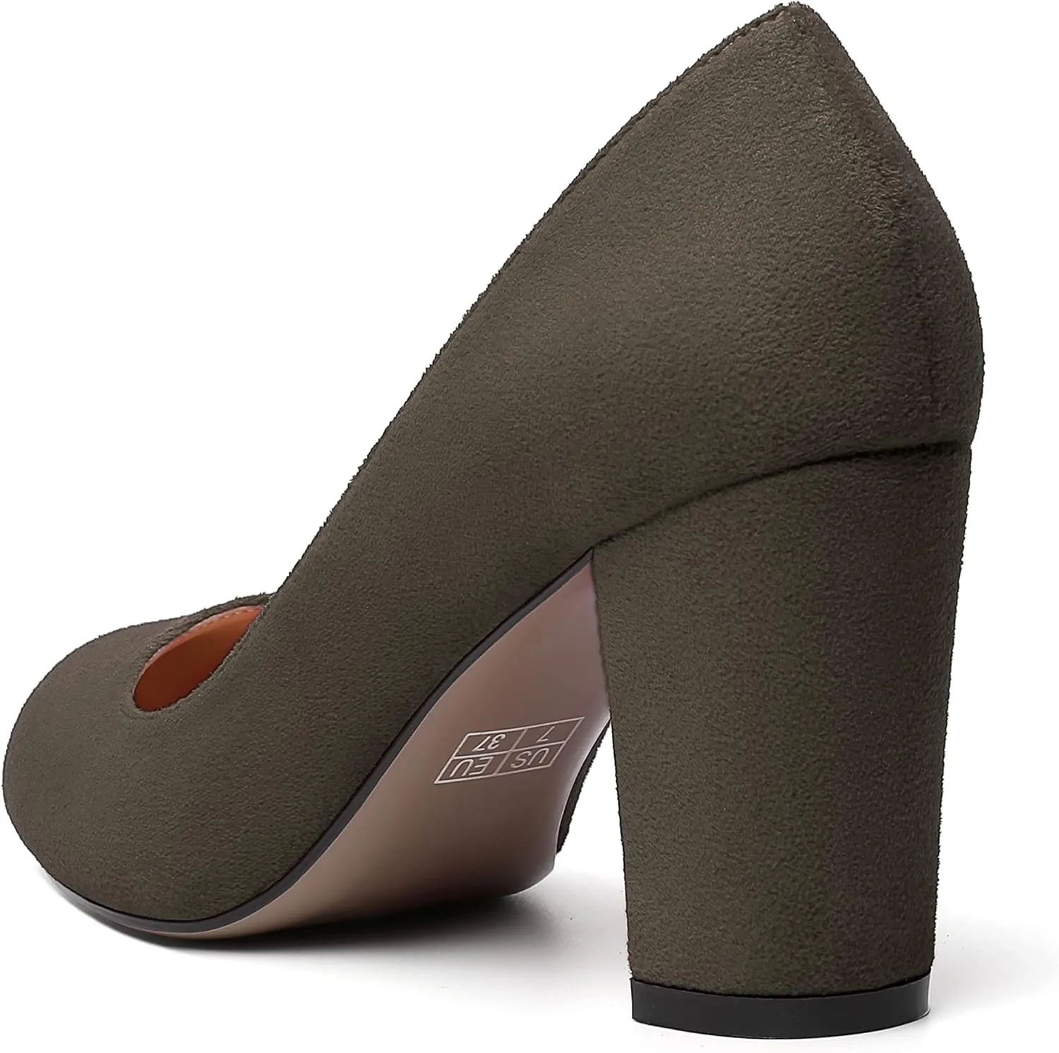 WAYDERNS Womens Suede Round Toe Office Solid Slip On Fashion Block High Heel Pumps Shoes 3.3 Inch