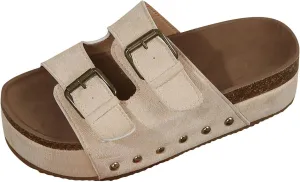 Wedge Sandals for Women Dressy Platform Slides Double Buckle Adjustable Open Toe Sandals with Soft Lining & Memory Foam Comfortable Beach