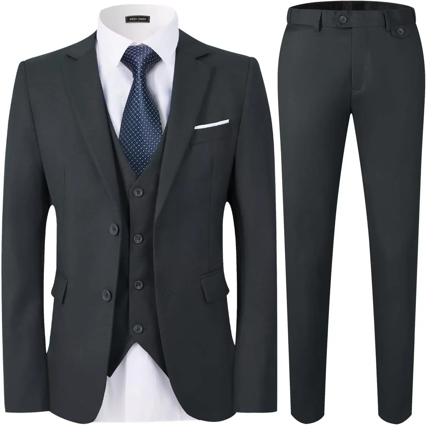 WEEN CHARM Men's 3-Piece Slim Fit Suit Set-2-Button Blazer,Vest & Pants-Formal Wedding,Prom,Party & Business Tuxedo