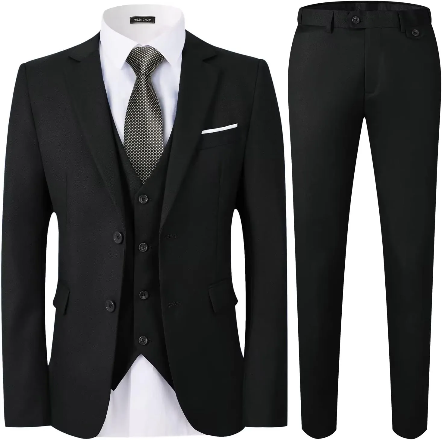 WEEN CHARM Men's 3-Piece Slim Fit Suit Set-2-Button Blazer,Vest & Pants-Formal Wedding,Prom,Party & Business Tuxedo