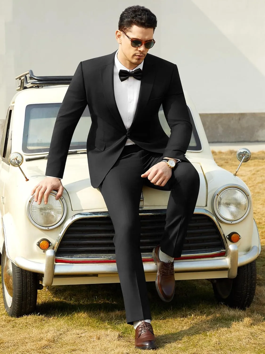 WEEN CHARM Men's Suits Slim Fit 2 Piece One Button Blazer Jacket Wedding Prom Tuxedo Pants Set