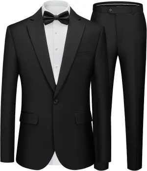 WEEN CHARM Men's Suits Slim Fit 2 Piece One Button Blazer Jacket Wedding Prom Tuxedo Pants Set