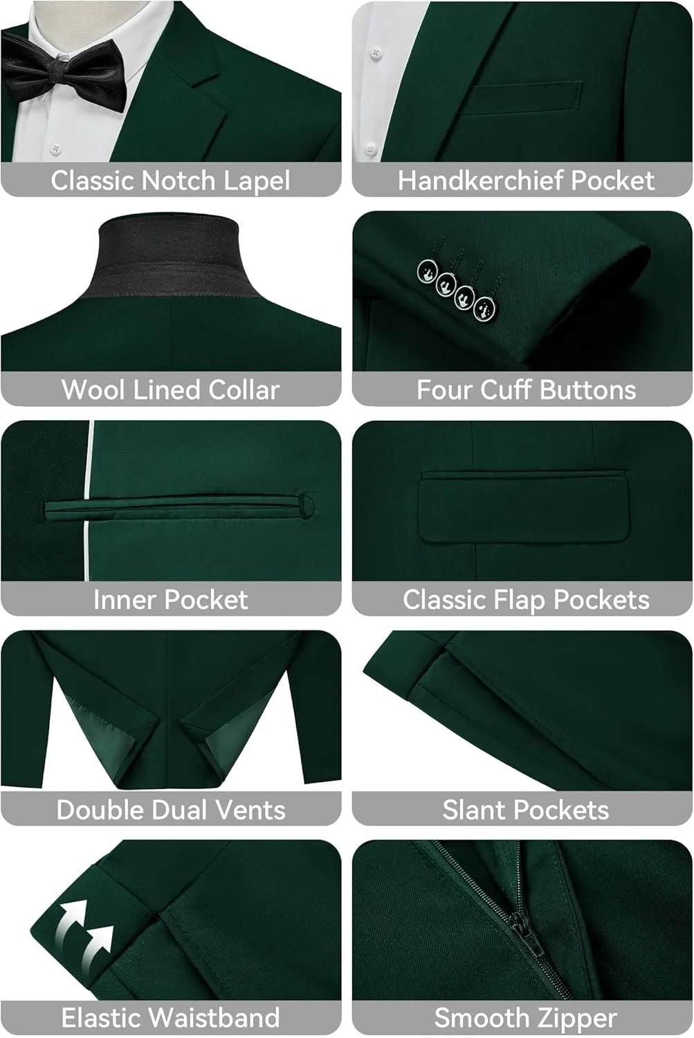WEEN CHARM Men's Suits Slim Fit 2 Piece One Button Blazer Jacket Wedding Prom Tuxedo Pants Set