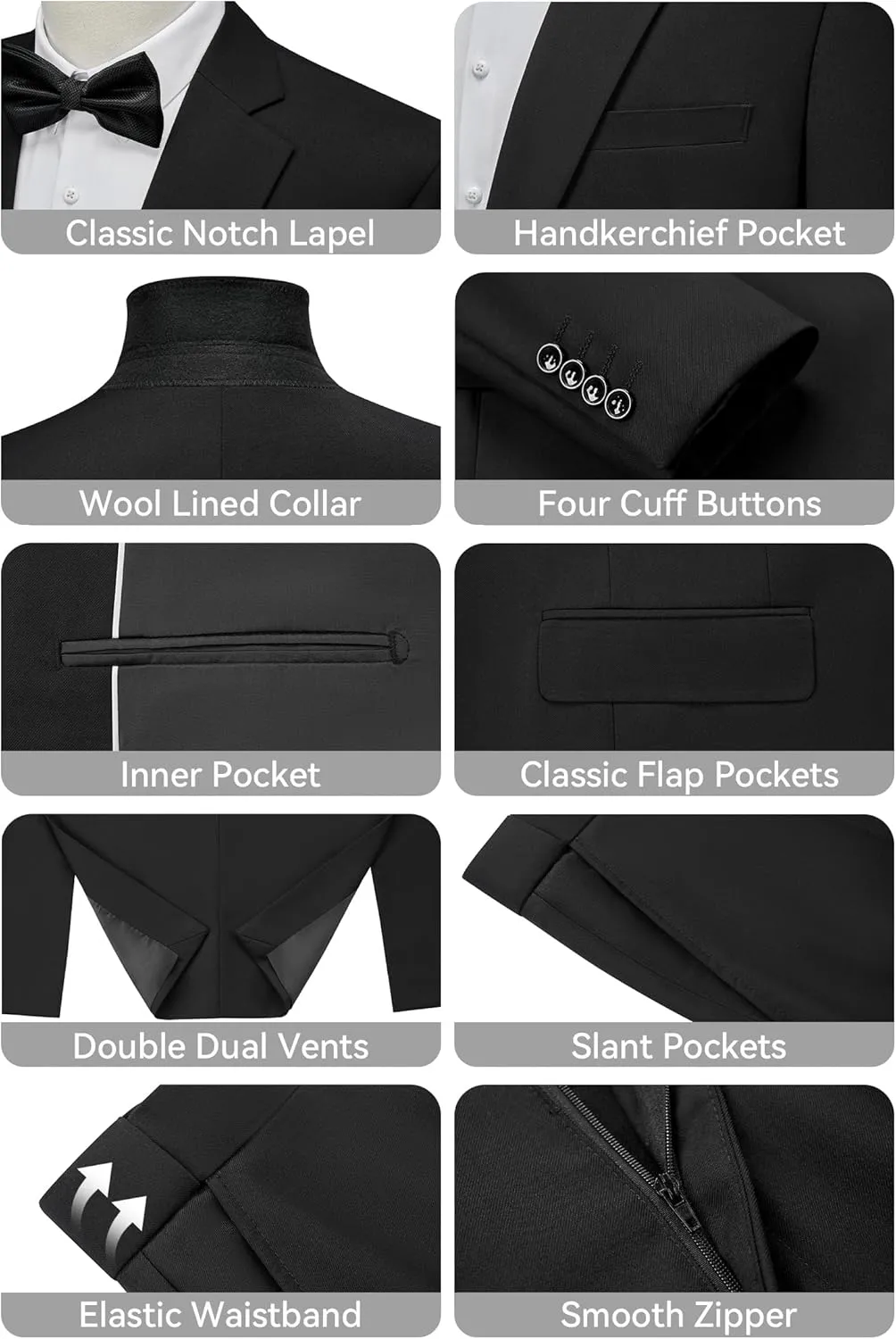 WEEN CHARM Men's Suits Slim Fit 2 Piece One Button Blazer Jacket Wedding Prom Tuxedo Pants Set