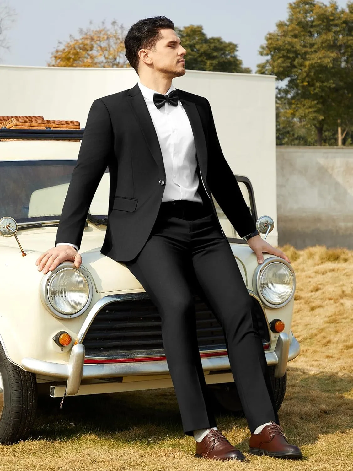 WEEN CHARM Men's Suits Slim Fit 2 Piece One Button Blazer Jacket Wedding Prom Tuxedo Pants Set