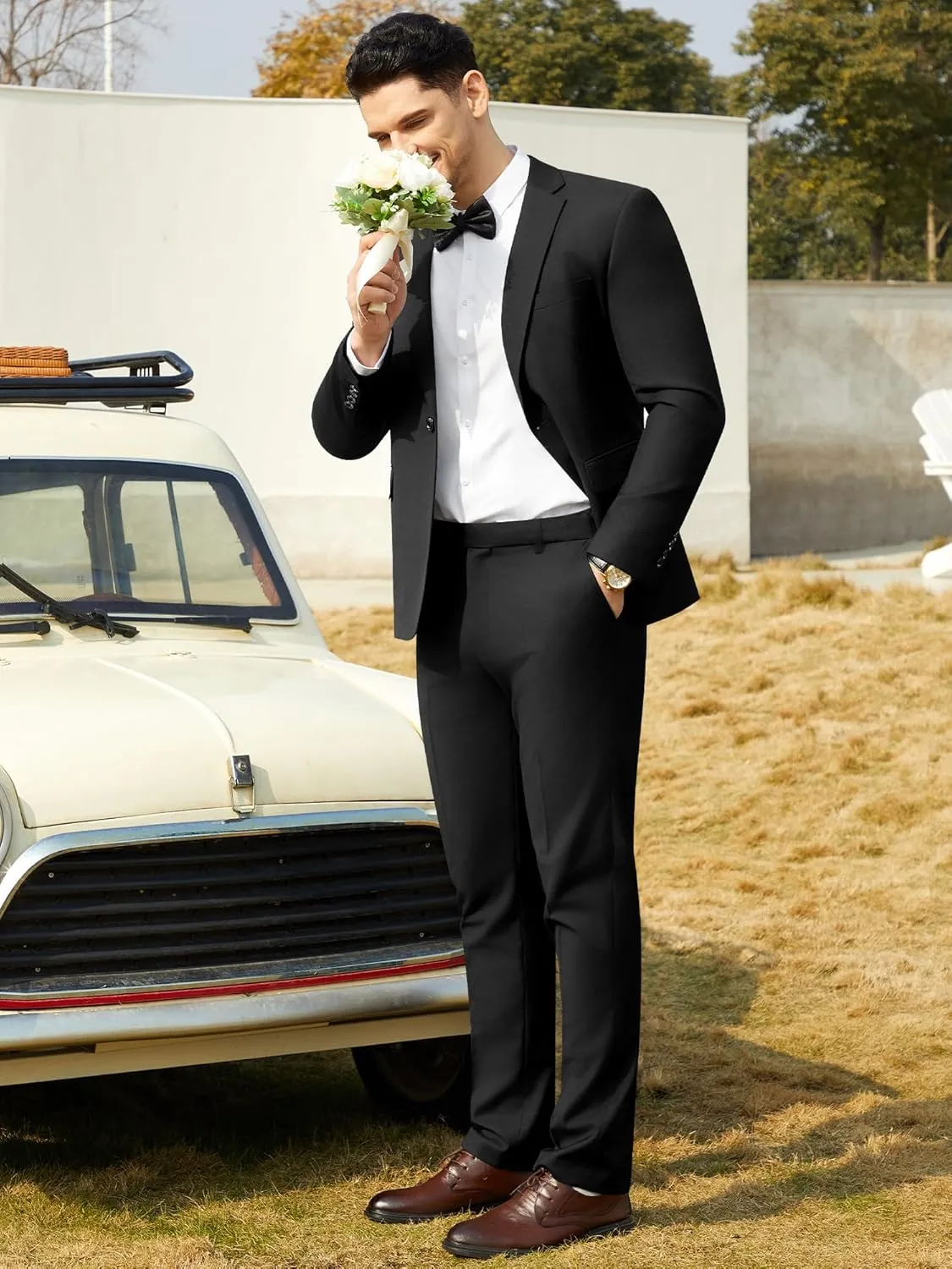 WEEN CHARM Men's Suits Slim Fit 2 Piece One Button Blazer Jacket Wedding Prom Tuxedo Pants Set