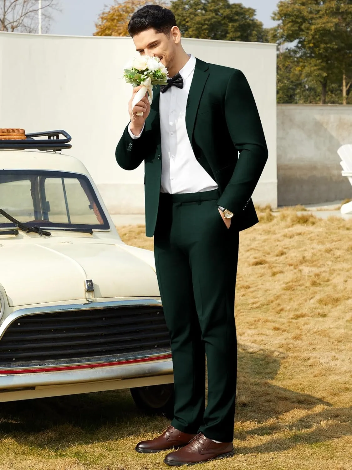 WEEN CHARM Men's Suits Slim Fit 2 Piece One Button Blazer Jacket Wedding Prom Tuxedo Pants Set