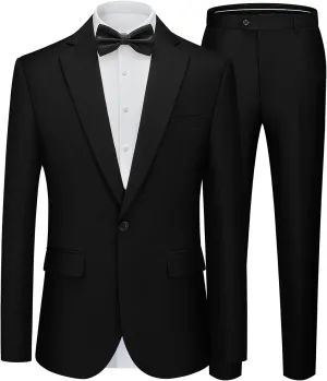 WEEN CHARM Men's Suits Slim Fit 2 Piece One Button Blazer Jacket Wedding Prom Tuxedo Pants Set