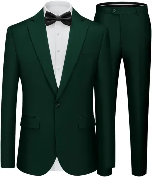 WEEN CHARM Men's Suits Slim Fit 2 Piece One Button Blazer Jacket Wedding Prom Tuxedo Pants Set