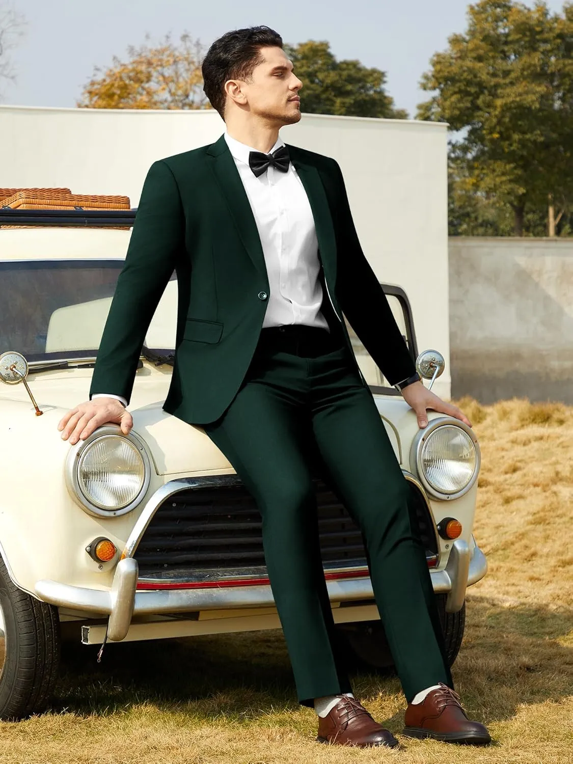 WEEN CHARM Men's Suits Slim Fit 2 Piece One Button Blazer Jacket Wedding Prom Tuxedo Pants Set