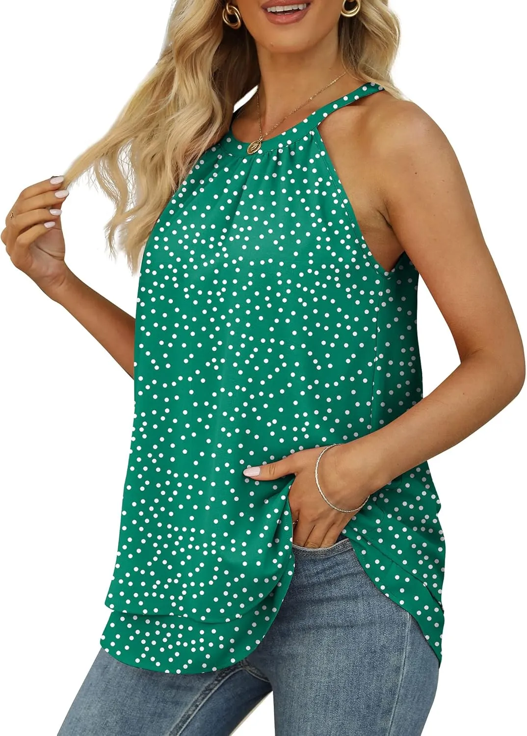 WEESO Womens Halter Tank Tops Summer High Neck Double Layers Sleeveless Tops