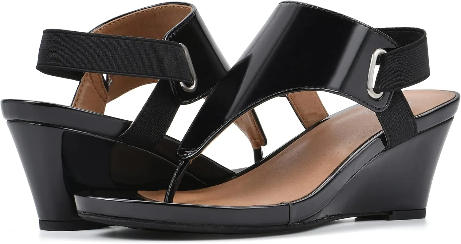 WHITE MOUNTAIN Women's All Dres Triangle Thong Sling-Back Wedge Sandal