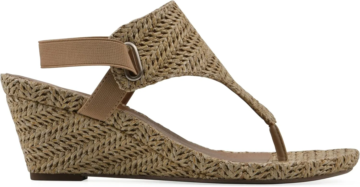WHITE MOUNTAIN Women's All Dres Triangle Thong Sling-Back Wedge Sandal