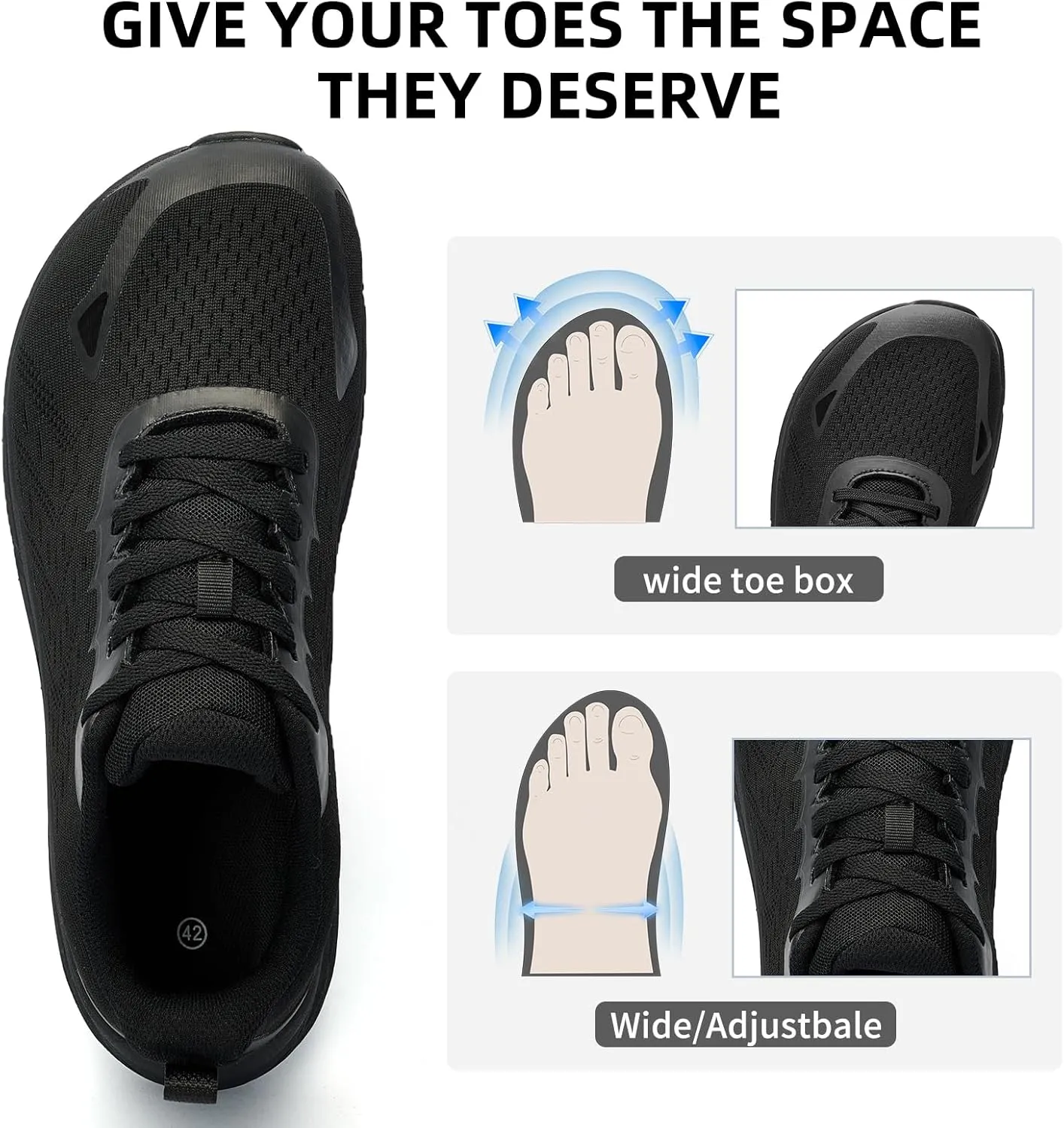 Wide Toe Box Shoes for Men - Wide Width Walking Shoes Comfortable Athletic Running Tennis Jogging Workout Gym Sneakers for Swelling Bunion Plantar Fasciitis Feet Non-Slip Rubber Sole