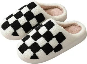 Winter Indoor Plush Slippers Warm Soft Cotton Slippers Gingham Cotton Slippers for Men's & Women's