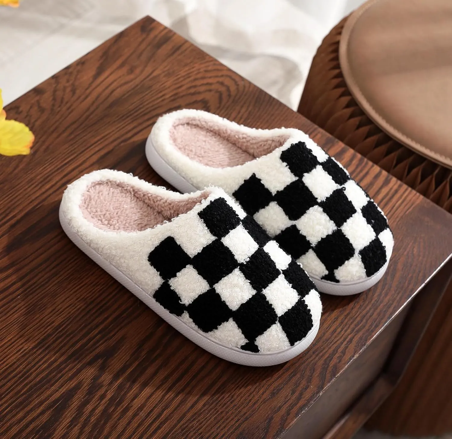 Winter Indoor Plush Slippers Warm Soft Cotton Slippers Gingham Cotton Slippers for Men's & Women's