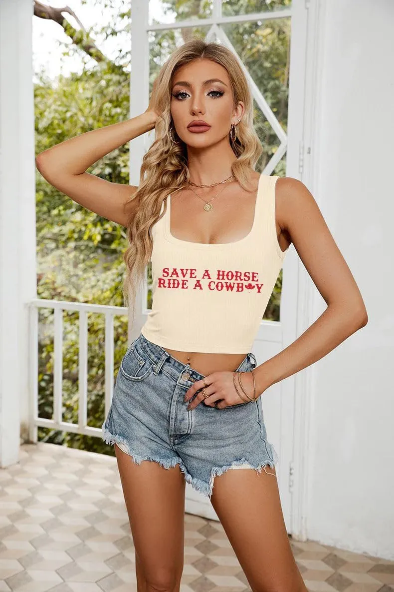 Women Cowboy Crop Tank Top: Cowgirl Tank Country Concert Tops Rodeo Country Music Shirts Vintage Western Crop Top
