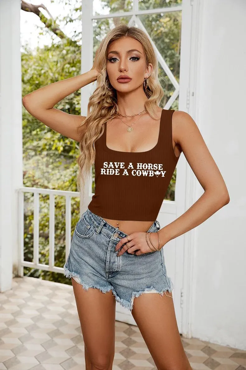 Women Cowboy Crop Tank Top: Cowgirl Tank Country Concert Tops Rodeo Country Music Shirts Vintage Western Crop Top