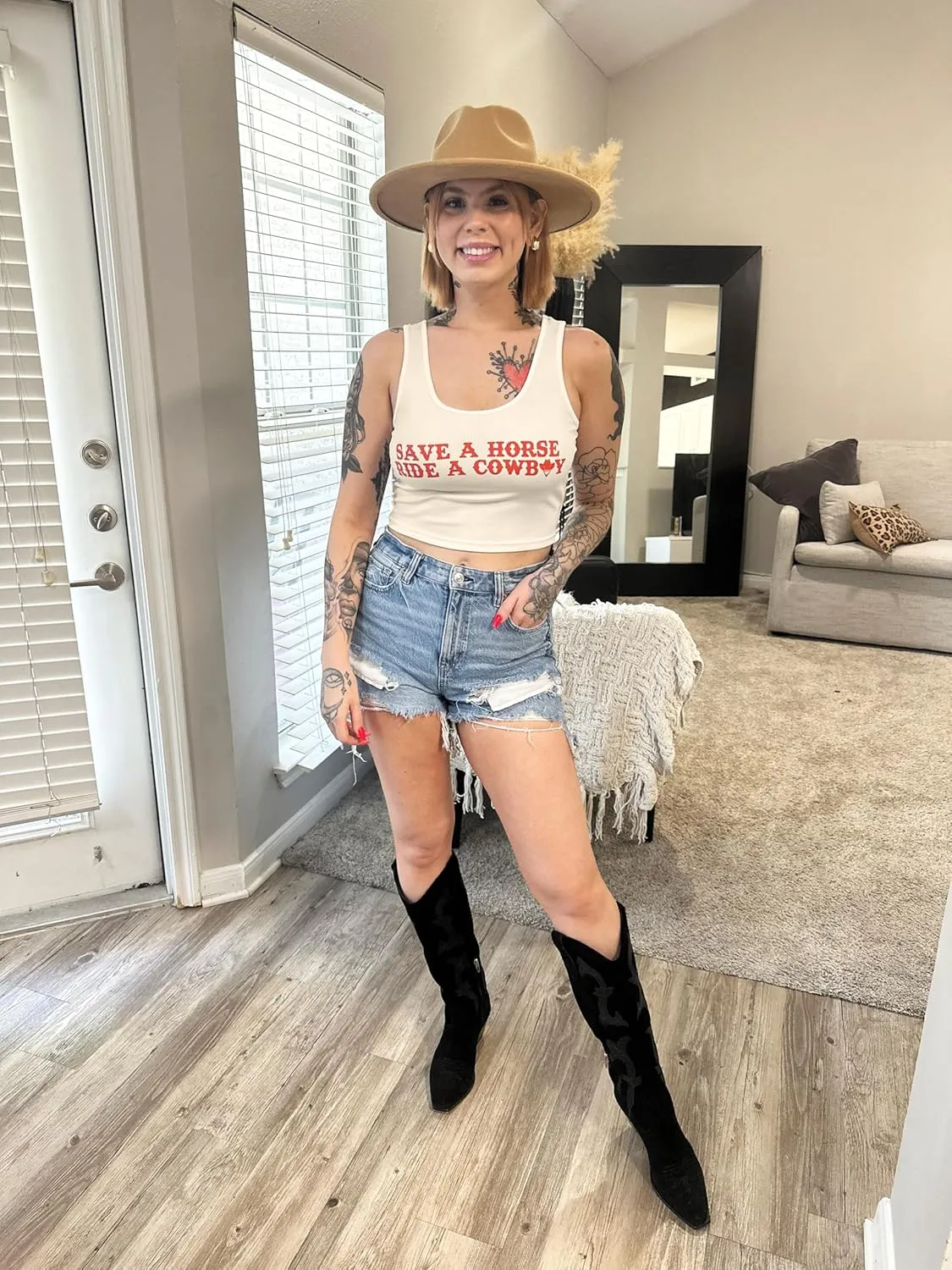 Women Cowboy Crop Tank Top: Cowgirl Tank Country Concert Tops Rodeo Country Music Shirts Vintage Western Crop Top