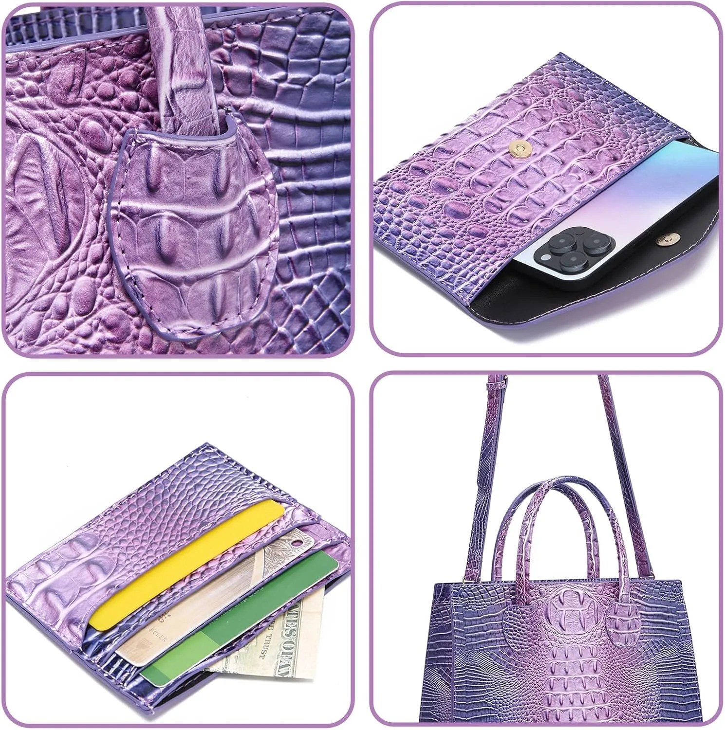 Women Top Handle Crossbody Bag Fashion Crocodile Print Handbag Shoulder Satchel