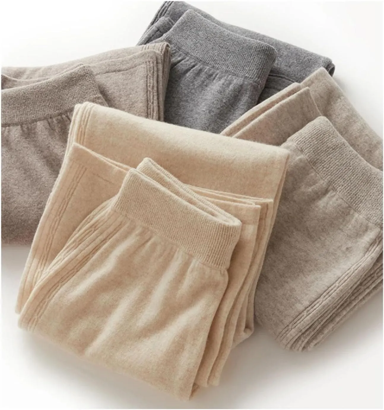 Women Wide Leg Wool Knitted Soft Pants Classic Lace Up Drawstring Warm Trousers