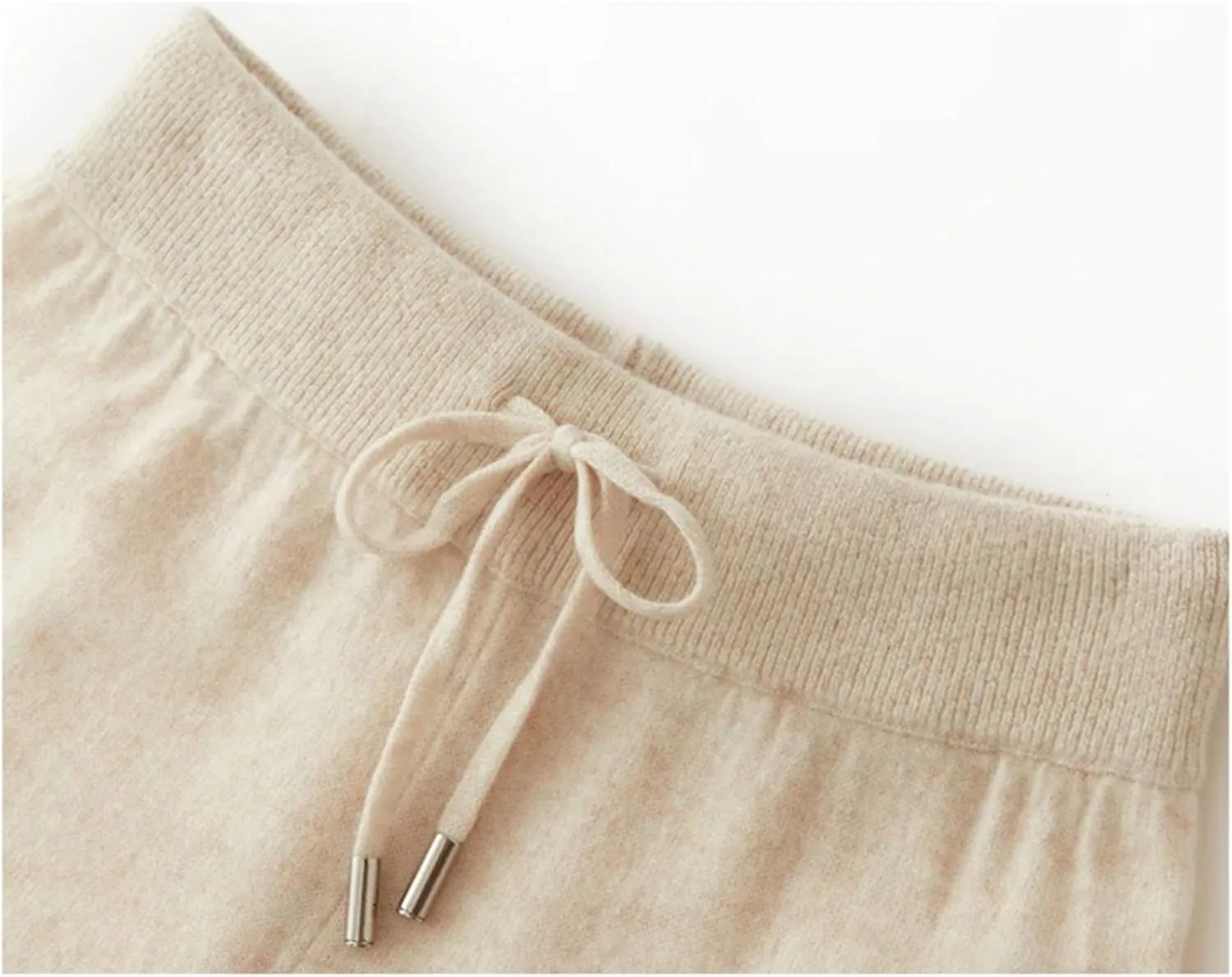 Women Wide Leg Wool Knitted Soft Pants Classic Lace Up Drawstring Warm Trousers