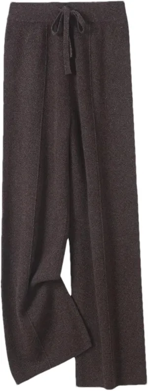Women Wool Knitted Wide Leg Long Pants Casual Basic Soft Warm Lace Up Solid Trousers