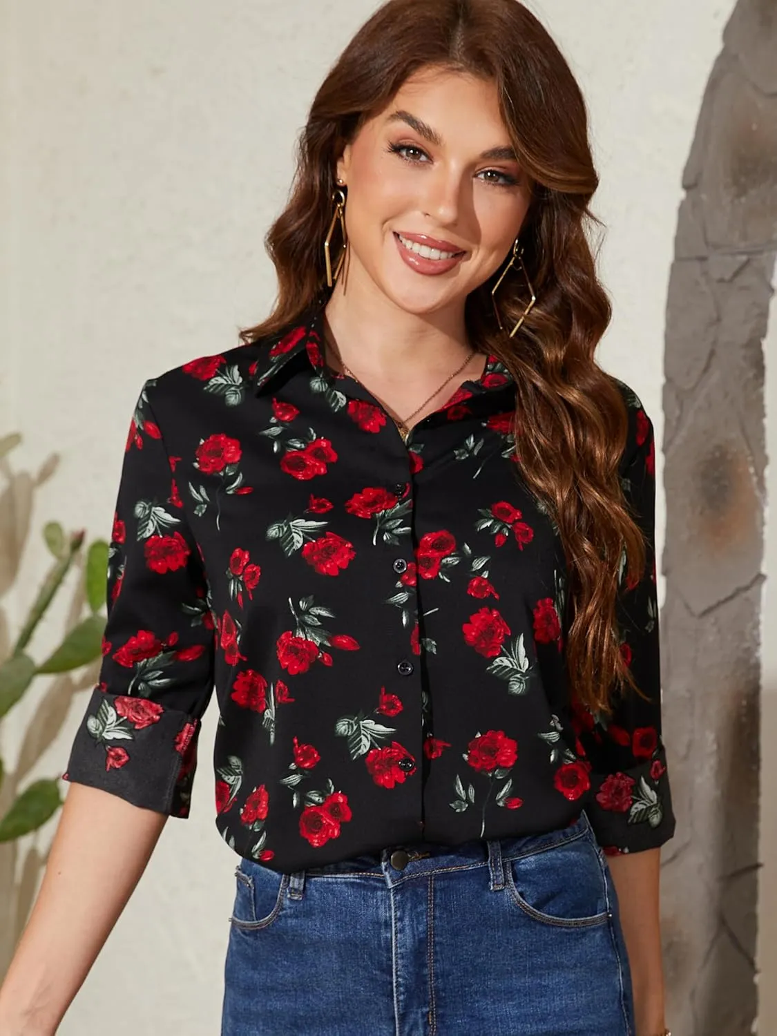 Women's Button Down Shirts Long Sleeve Basic Classic Soft Shirt Collared Fashion Dressy Casual Blouses