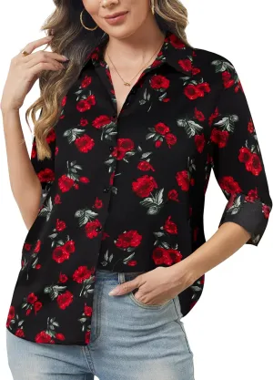 Women's Button Down Shirts Long Sleeve Basic Classic Soft Shirt Collared Fashion Dressy Casual Blouses