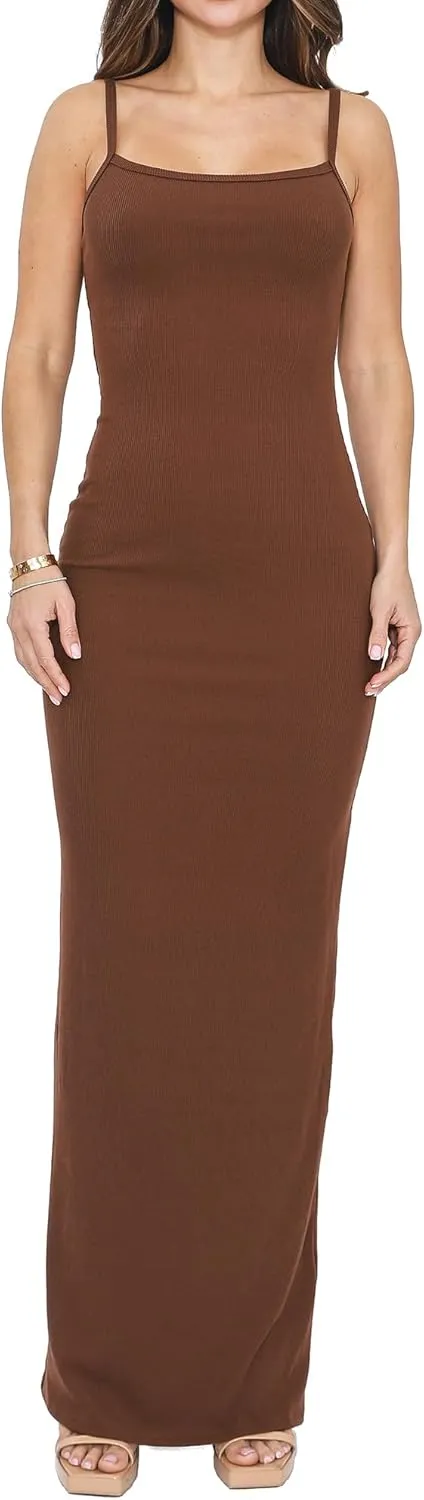 Womens Casual Slip Long Maxi Dress Spaghetti Strap Summer Vacation Ribbed Bodycon Lounge Dresses
