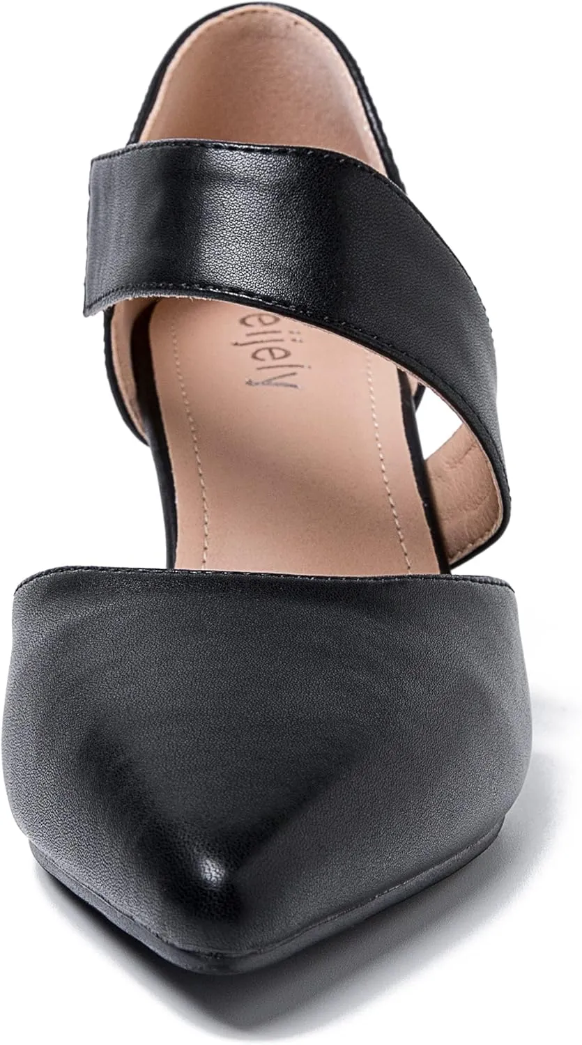 Women's Closed Pointed Toe Heels Strap D'Orsay Kitten Heel Slip On Dressy Pumps