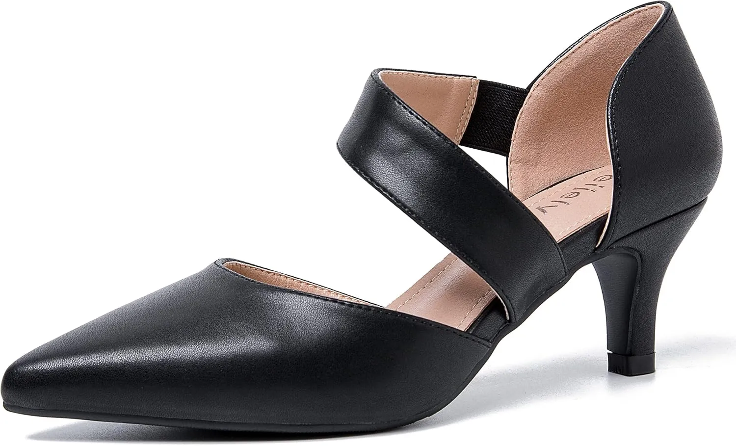 Women's Closed Pointed Toe Heels Strap D'Orsay Kitten Heel Slip On Dressy Pumps