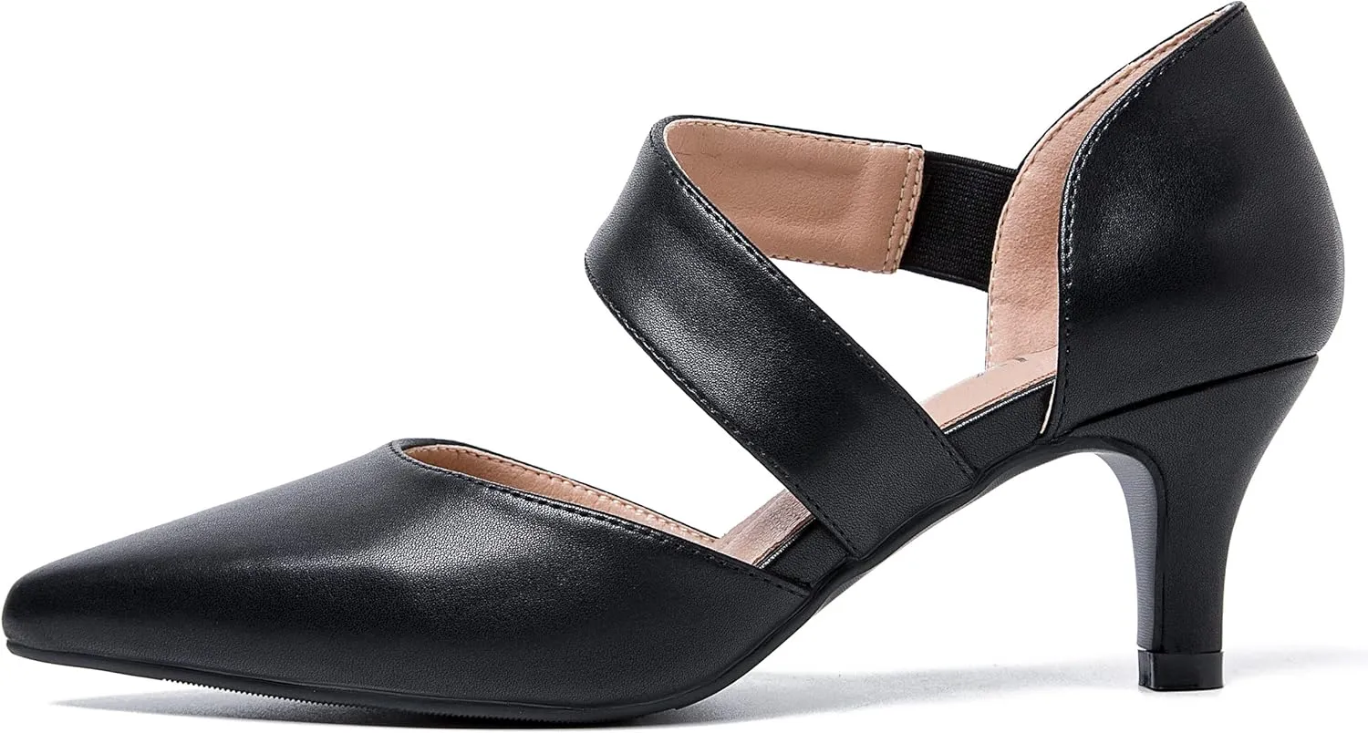 Women's Closed Pointed Toe Heels Strap D'Orsay Kitten Heel Slip On Dressy Pumps