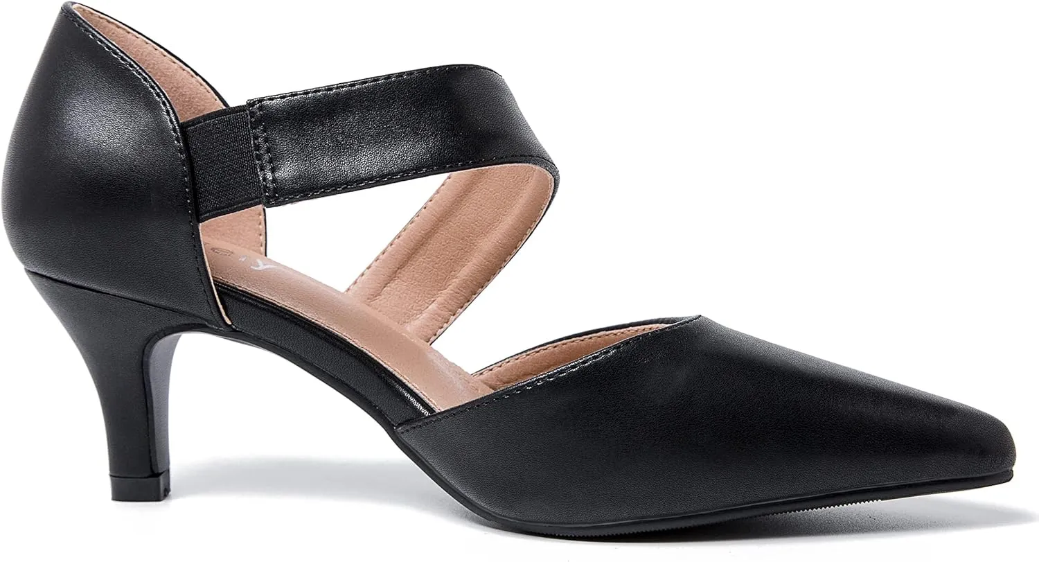 Women's Closed Pointed Toe Heels Strap D'Orsay Kitten Heel Slip On Dressy Pumps