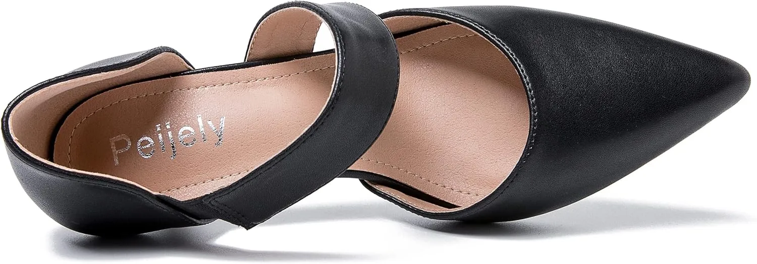 Women's Closed Pointed Toe Heels Strap D'Orsay Kitten Heel Slip On Dressy Pumps