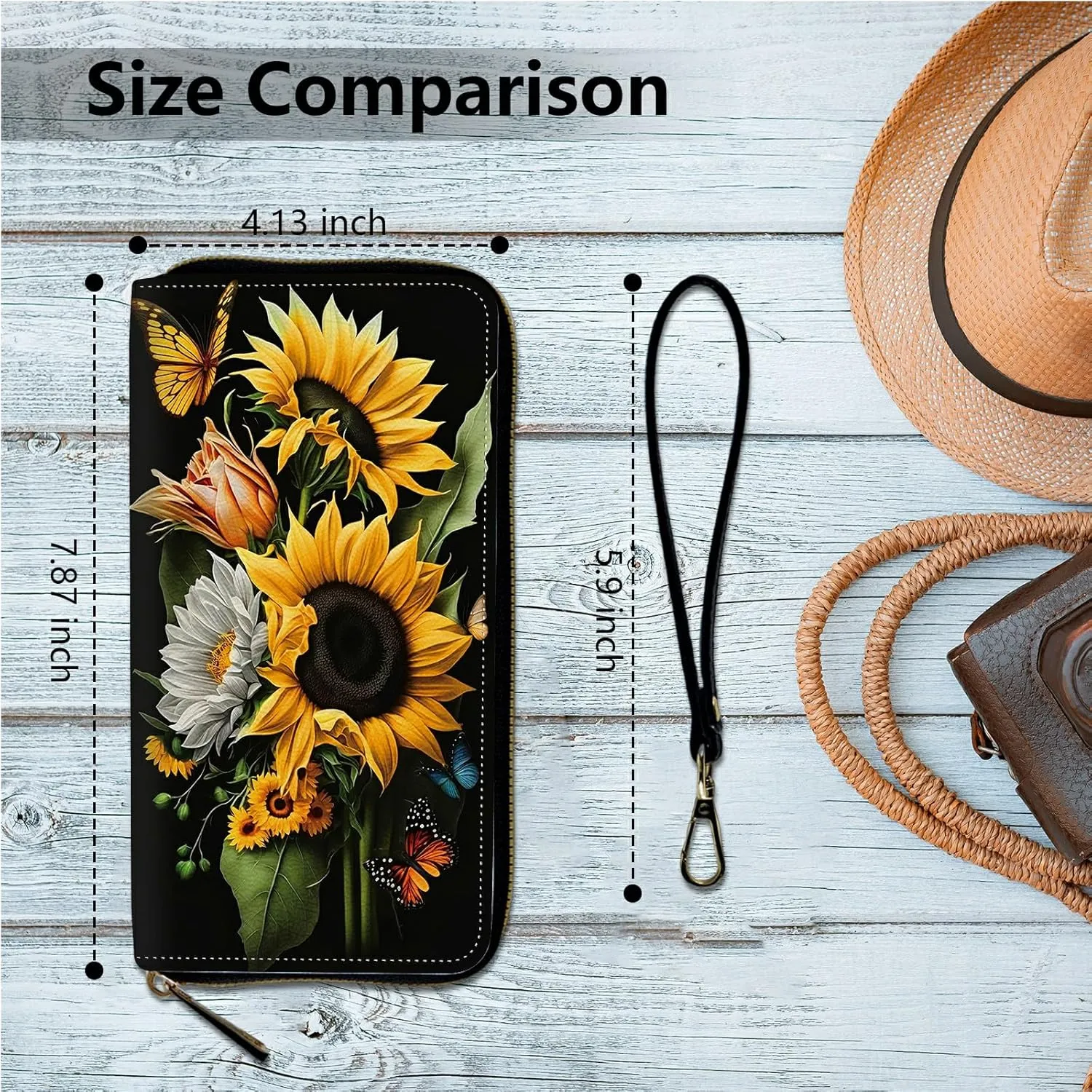 Women's Clutch Purse with Wrist Strap, Slim PU Leather Cell Phone Wallet Large Capacity