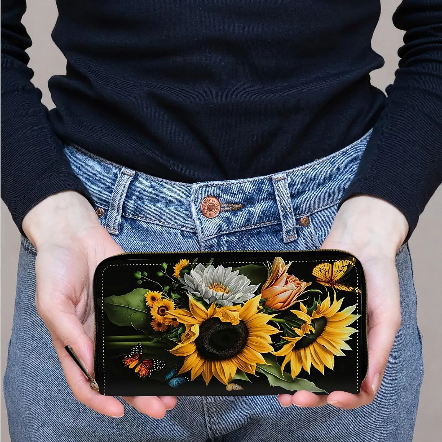 Women's Clutch Purse with Wrist Strap, Slim PU Leather Cell Phone Wallet Large Capacity
